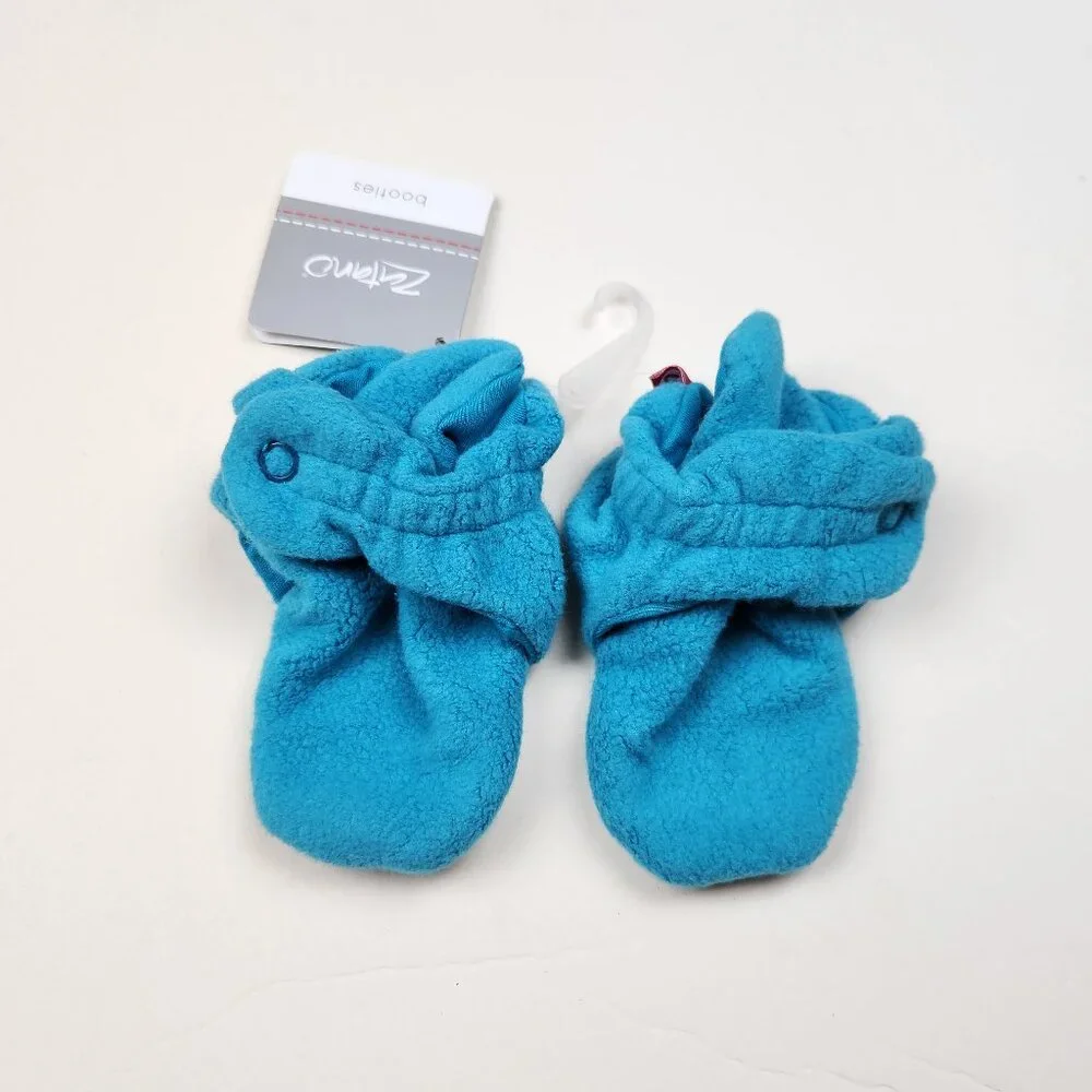 NWT Zutano Cozie Fleece Gripper Baby Booties Pagoda Blue 12m